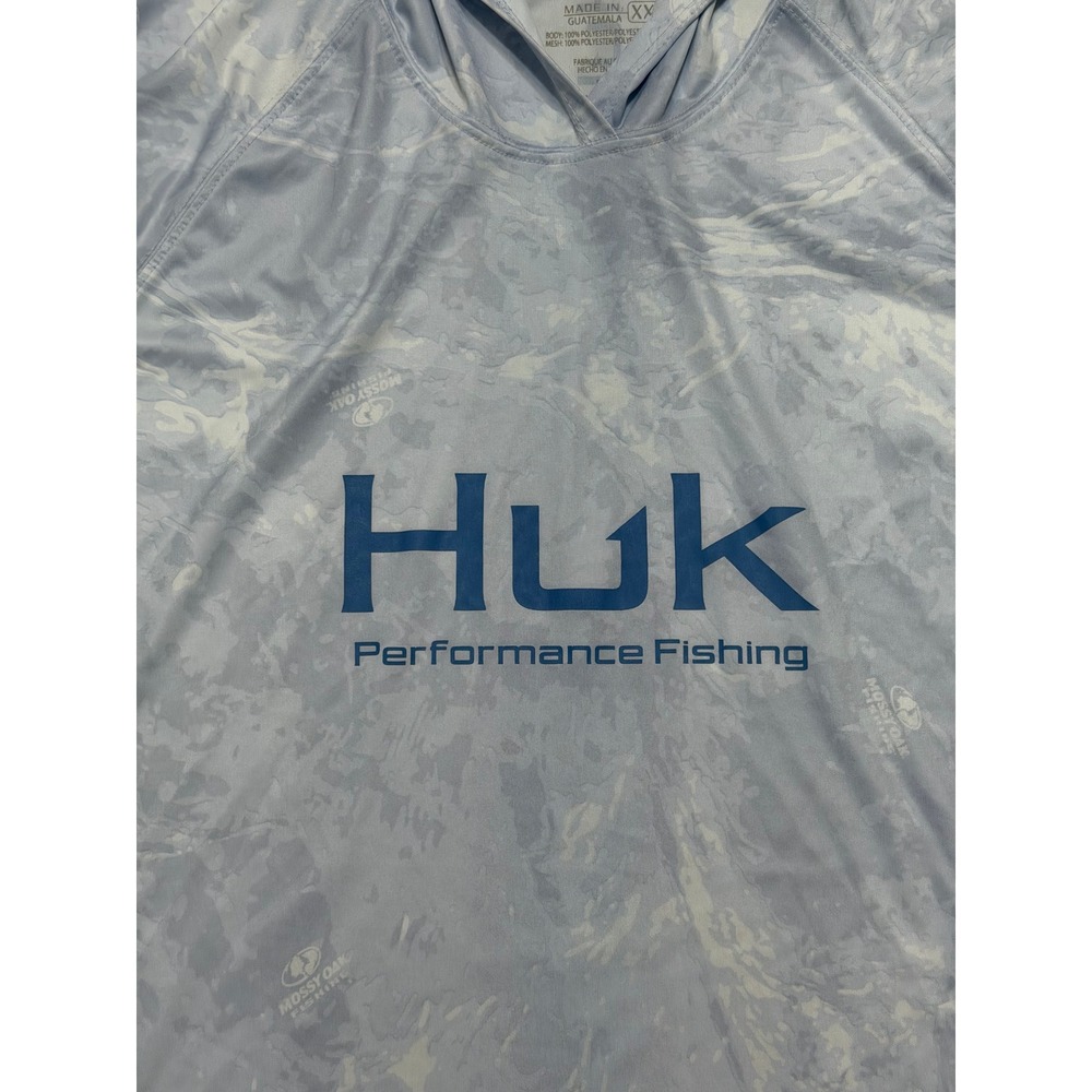 Huk Mossy Oak Pursuit Performance Fishing Hoodie Hydro Camo Blue/Grey Sz 2XL - Picture 3 of 9